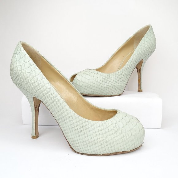 Giuseppe Zanotti  Leather Snakeskin Peep Toe Pumps - Picture 2 of 14